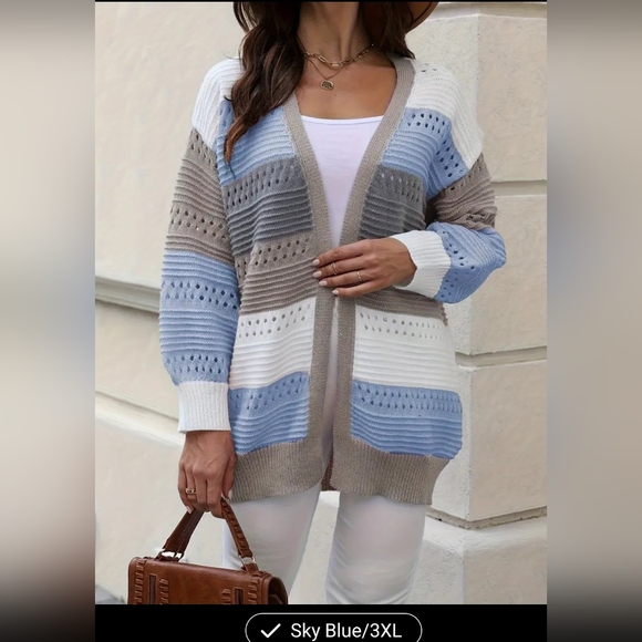Women's Plus Blue/Grey/White Colorblock Casual Cardigan Sz 3X runs small - Picture 2 of 3